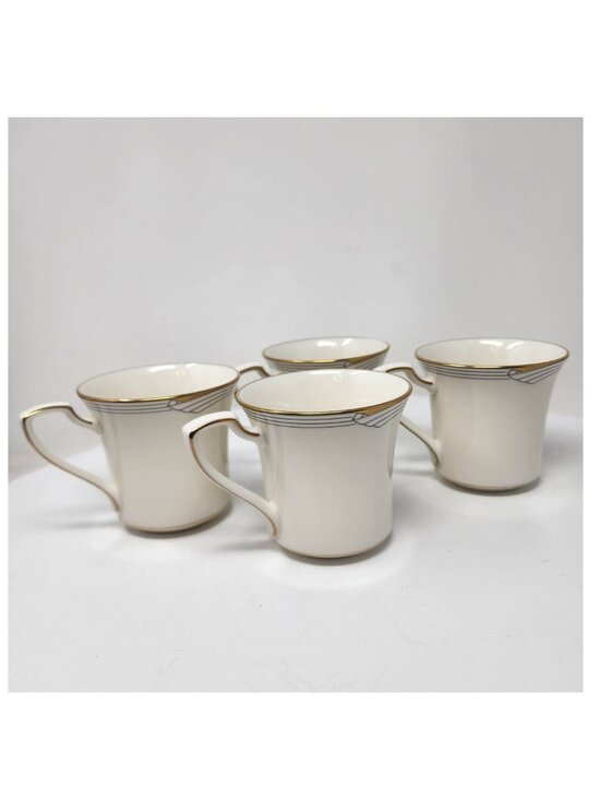 Noritake Other - 4 Noritake Golden Cove Mugs Fine China 7719 Made in Japan Cream Grey Gold Rim